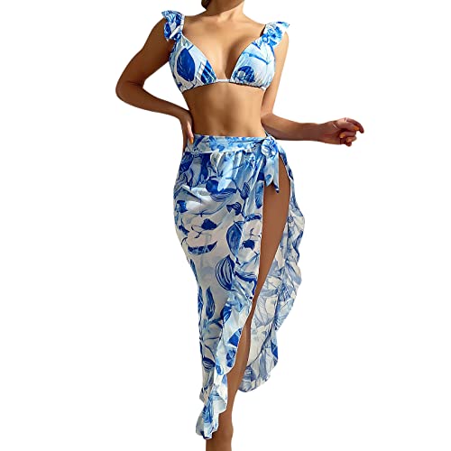 Maillot de bain 3 pièces Lane bleu taille S avec jupe imprimée et bretelles