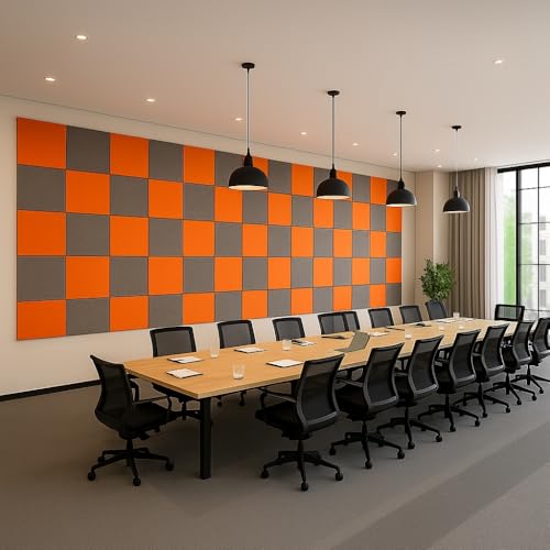 Image of MMT Acoustix Premium Felt Acoustic Panels for Offices, Bedrooms & Studios | Sustainable PET Felt Panels for Echo Reduction & Sound Absorption | 1x1 Ft, 9mm Thick | Lava Exceptional - Pack of 16