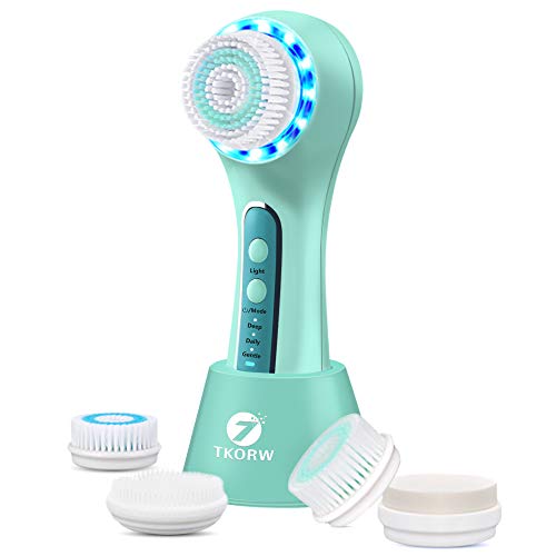 Facial Cleansing Brush,TKORW Electric Face Scrubber Brush with 5 Brush Heads, 3 Speed Modes Spin Brush with Protective Case for Deep Cleansing, Removing Blackheads,Exfoliating