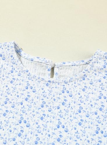 blibean Tween Girls 2024 Summer Tops Kid Trendy Bohemian Ruffle Sleeve Blouse Cute Casual Floral Tunic Tops Age 8T-9T (Size 8-9 Year) Light Blue