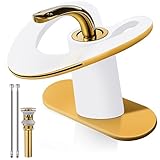 White Gold Waterfall Single Hole Vanity Sink 2 Tone Brass Unique Modern Bathroom Faucets, Luxury Elegant Hollow 1 Handle Faucet, Basin Tap for RV Bar Laundry with Pop up Drain, Sink Romodel