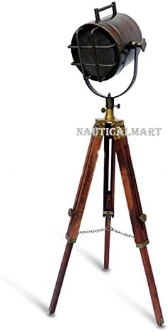 Nautical Antique Brown Searchlight Floor Marine Tripod Floor Lamp