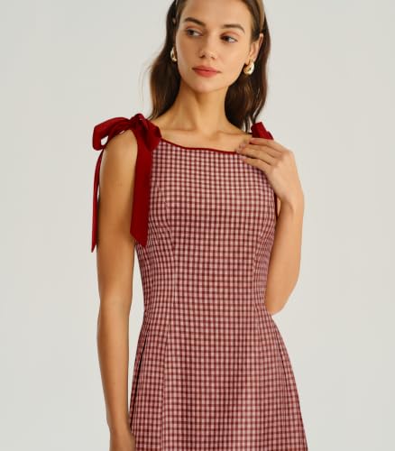 Image of RIHOAS Women's Plaid Gingham Dress Summer Midi Dresses for Women 2026 | Cute,Boat Neck,Bow Tie,A line,Vintage,Sleeveless,Spring,Winter,Casual Daily,Picnic,Travel,Vacation,Christmas Festive Occasion