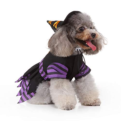 Yoption Dog Cat Witch Dress Costumes With Magic Hat, Pet Halloween Christmas Cosplay Hoodie Funny Outfits Clothes For Puppy Dogs (M) #TOP4
