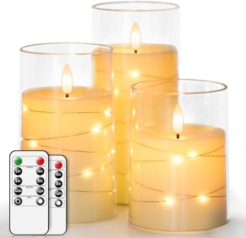 Relaxdays LED Kerzen 3er Set - Mit Timer & Beweglicher Flamme, Creme
