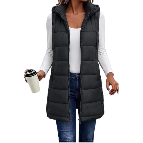 Puffy Vest Women Long Hooded Sleeveless Quilted Zip Up Padded Winter Jacket - image 2
