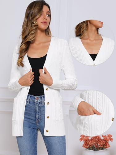 Allegra K Cardigan Sweaters for Women's Cable Knit Chunky Button Up Fall Winter Long Sleeve Casual Outwear Coat2