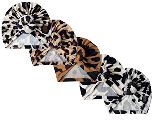 Image of QandSweat Baby Girls' Hats & Caps Knotted Turban Cute Toddler Hat Hair Accessories 3-36M (Leopard-5Pack)