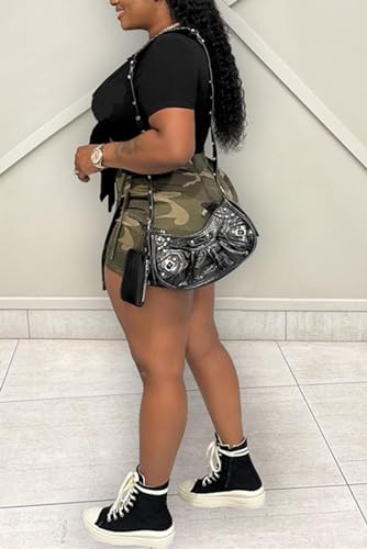 Huisifang Women'S Novelty Shorts Skirt Camo Print Cargo Shorts Split Front Skinny Shorts thumb #2