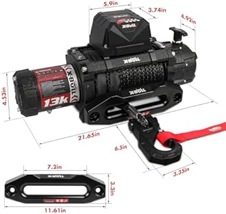 X-BULL Electric Winch 13000 lb. Load Capacity with 79ft Synthetic Rope and Hawse Fairlead 12V IP68 Waterproof, Wired and Wireless Remote for 4WD 4x4 Off-Road Vehicle Truck Jeep