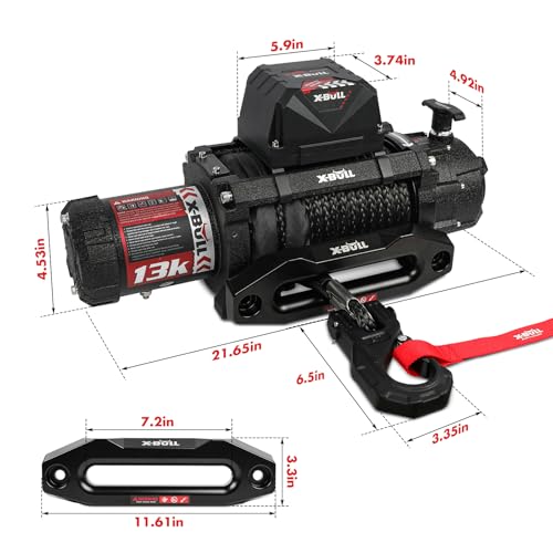 X-BULL Electric Winch 13000 lb. Load Capacity with 79ft Synthetic Rope and Hawse Fairlead 12V IP68 Waterproof, Wired and Wireless Remote for 4WD 4x4 Off-Road Vehicle Truck Jeep