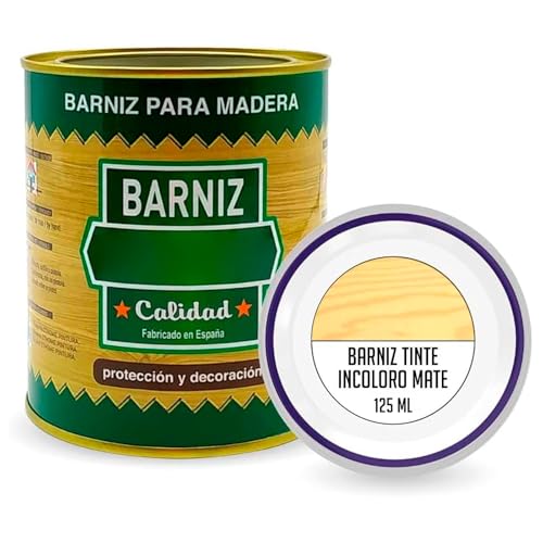 Tradineur - Bote de Barniz para Madera - Fabricado en España - Ideal para todo tipo de Maderas, vigas, cerchas, marcos, etc. - Capacidad de 125 ML - Incoloro Mate