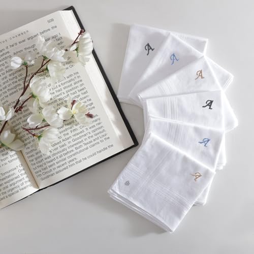 Image of Bonjour Men's White Cotton Handkerchief With Alphabet (A to Z) Initial (Pack of 6)
