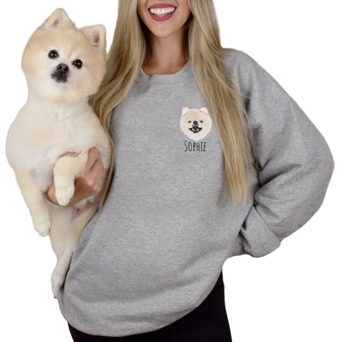 Custom Dog Portrait Embroidered Sweatshirt Personalized Cat Face Shirt Pet Portrait Hoodie Dog Mom Gift (Style 1, XXL)