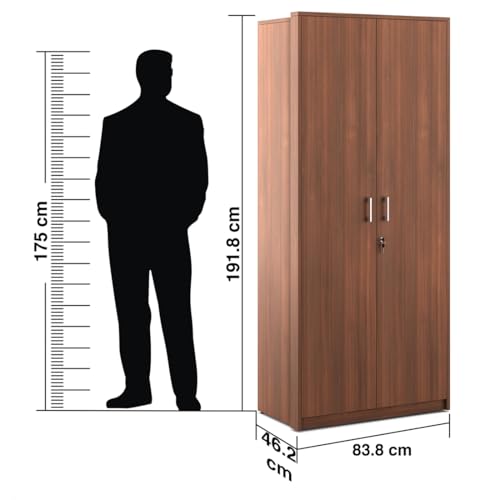 Image of Spacewood Value Wardrobe | 3 Year Warranty | Almirah, Cupboard, Almari, 2 Door Wardrobe, 1 Drawer (1 Lock Drawer) and 1 Hanging Space|Engineered Wood| Walnut Rigato