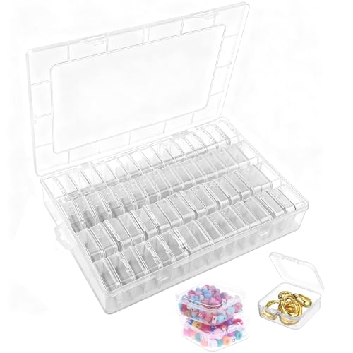 QINGYIWL 64 Piezas Cajas Almacenaje Plastico Pequeñas, Contenedor de Cuentas Pequeñas con 1 Caja Organizadora Grande, Caja Plastico Pequeña para Cuentas, Joyas y Otros Objetos Pequeños