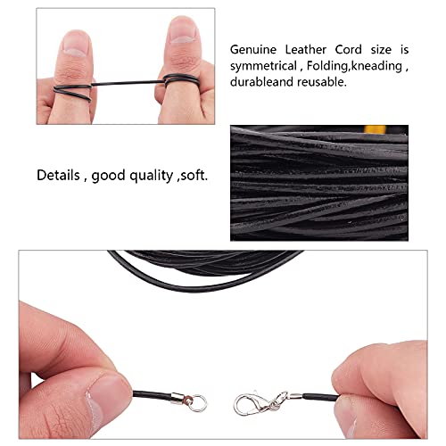 SUNNYCLUE 10M Genuine Leather Cord Black Leather Cord 2mm Wide Necklace & Folding Crimp Ends & Coil Cord Ends & Lobster Claw Clasp & Jump Rings for Necklace Bracelet Making Kits - Image 3