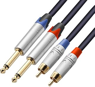 TISINO Dual 6.35mm Jack to Phono Cable, Twin 1/4" to RCA Stereo Audio Interconnect Lead Patch Cords - 1m