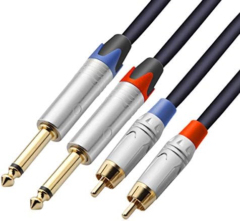 TISINO Dual 6.35mm TS Jack to Dual RCA Stereo Cable, Twin 1/4" to Phono Audio Interconnect Lead Patch Cords - 3m