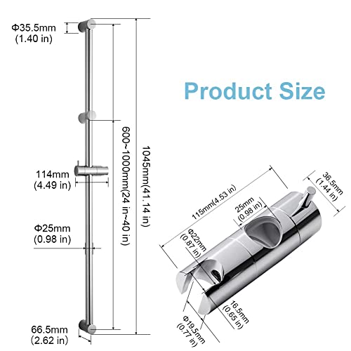 Offo Shower Slide Bar 40 Inches Adjustable Installation Distance 24-40 Inches With 360° Adjustable Handheld Shower Head Holder For Bathroom, Screw Wall Mounted, Chrome Finish #TOP5