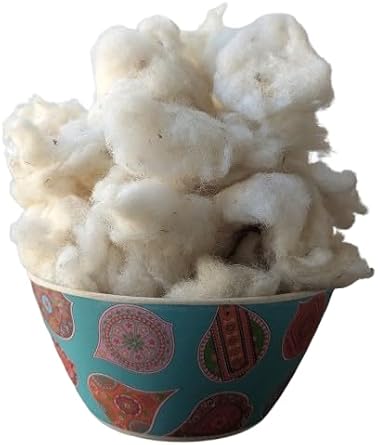 8oz Natural raw Washed Wool noil Stuffing Needle Felting core Sheep Wool w/Debris, Premium Short Fiber Fill for Arts and Crafts, Cream White, Bulk