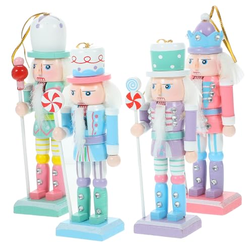 Image of Homoyoyo 4pcs Nutcracker Christmas Decor Set - 4.72Inch Wooden Soldier Nutcrackers in Pastel Colors for Christmas Tree & Party