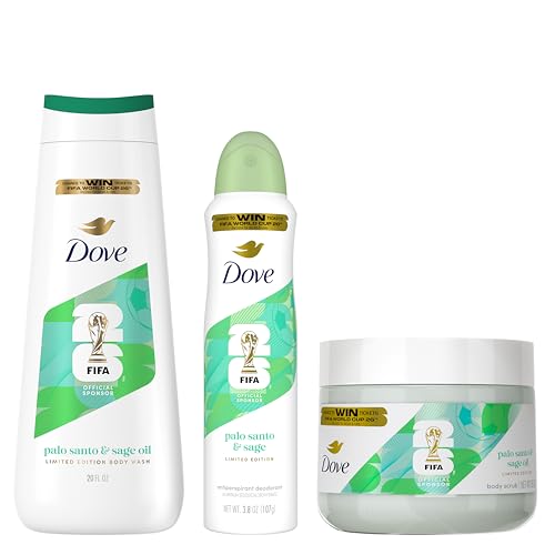 Dove FIFA World Cup 2026 Limited Edition Hydrating Regimen 3Pack Palo Santo & Sage Oil Body Wash 24Hour Nourishing MicroMoisture Vegan & DermatologistRecommended