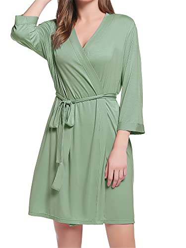 Image of Joyaria Women Bamboo Viscose Robe Super Soft Comfy Summer Cooling Short Lightweight Bathrobe with Pocket S-XXL