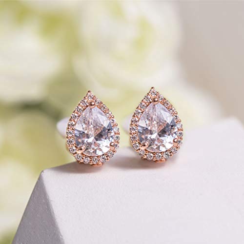 A+O Wedding Bridesmaid Jewelry Gift - Pear Teardrop Stud Clip On Earrings In Rose Gold #TOP5