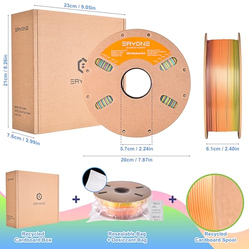 Image of ERYONE Silk Rainbow 3D Printer PLA Filament 1.75 + /- 0.03mm, Shiny Multicolor Filament PLA Fast Color Gradient 1KG(2.2LBS), Mountain Mirage Rainbow