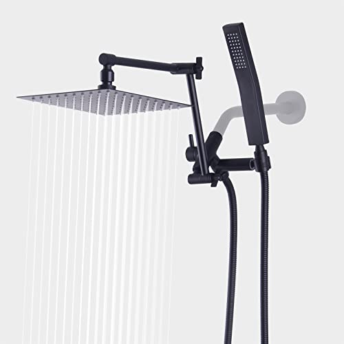 Black All Metal 8 Inch Rainfall Shower Head with Handheld Spray Combo Adjustable Extension Arm,3 Settings Diverter,Stainless Steel Hose (Black A)