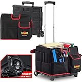 Foldable Utility Cart, 25 Multi-Pocket Organizer Bag Set Wheeled Rolling Crate Heavy Duty Grocery...
