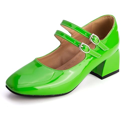 Gicoiz Block Heel Mary Jane Patent Ankle Strap Women Shoes Comfortable Square Toe Ladies Party Pumps Elegant Summer Chunky Apricot Size 13 US/49 by Gicoiz