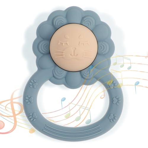 Image of Dirbabi Rattle Teether, Lion Shape Montessori Baby Sensory Teething Toys, Food Grade Silicone BPA Free, Newborn Essentials Must Haves (Shifting Sand Ether)