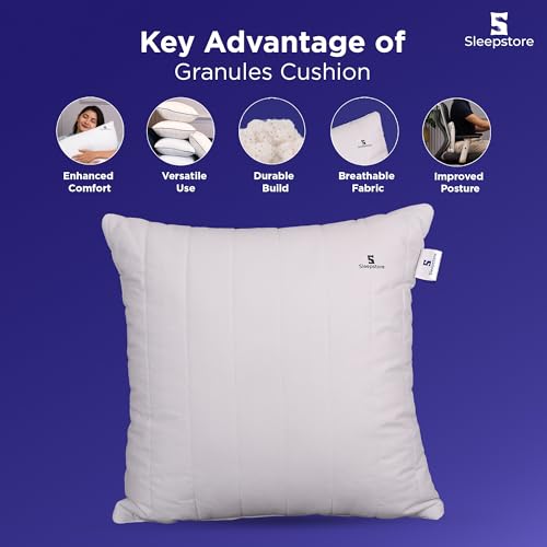 Image of SleepStore Granules Soft Cushion for Back & Spine Support, Pack of 1, 16x16 Inch | Multipurpose Adjustable Cushion for Office, Home & Travel | Shredluxe Fill - Blend of Memory Foam & Premium Fiber