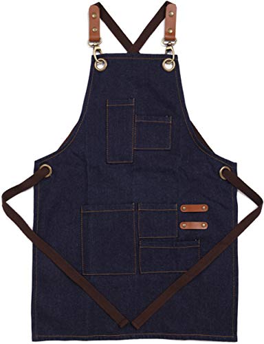 Blue Denim Kitchen Apron With Pockets & Oven Mitts (Unisex) #TOP1