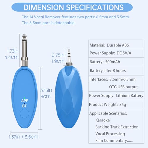 Image of Kmise Multi Function Vocal Remover, Wireless Connectivity, Extract Instrumentals from Songs, Karaoke, Music Editing, Portable Vocal Processor with USB Charging & OTG Recording Cable