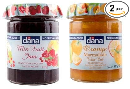 CANOE Dana Diabetic Mixed Fruit Jam + Diabetic Orange Jam, 315g, Pack of 1 Each, Product of Poland