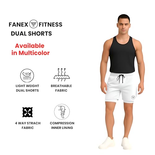 Image of Men's 2 in 1 Active Dual Shorts with Inner Tights Layer & Compression Liner, Double Layer Athletic Short for Running, Gym & Sports