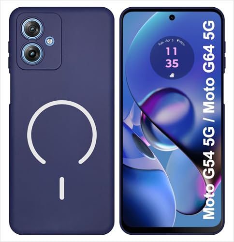 Image of SBMS Silicone Back Cover Case for Motorola Moto G54 / Moto G64 5G | Soft Micro-Fibre Lining Inside | Magsafe Print On Back Side Camera Protection Bump | Shockproof Case for Moto G54 5G (Blue)