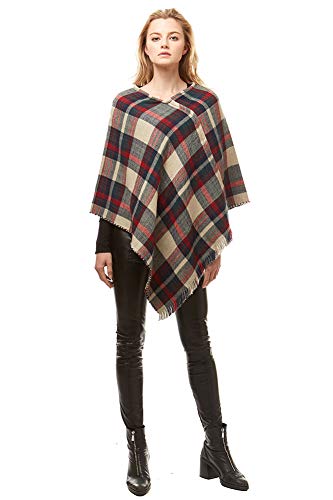 ScarvesMe Women's Cozy Plaid Check Soft Brush Cape Shawl Reversible Poncho2
