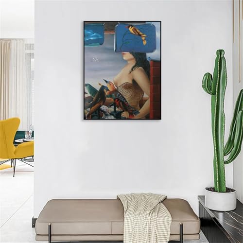 Hau3sh3a Felix Labisse Peinture sur Toile DéCoration Murale Histoire Naturelle Reproductions de Tableaux CéLèBres SurréAlisme sur Toile DéCoration Murale Pour Salon90x70cm(36x28in) Cadre noir – vue 2