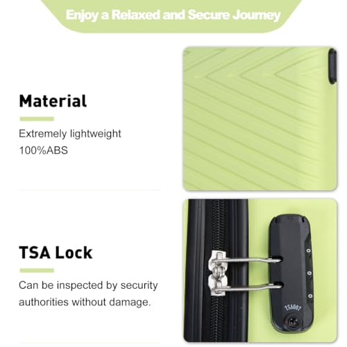 Lightweight ABS Luggage Set for Stress-Free Travel, 4-Piece with 360° Spinner Wheels, Fluorescent Green4