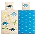 Aminata BALANCE Bettwäsche Dino Dinosaurier 135x200, 80x80 cm Jungen Baumwolle blau mit YKK Reißverschluss - Wende Kinderbettwäsche - Wende-Kinder-Bettwäsche-Set - blau, bunt - Dino-Motiv