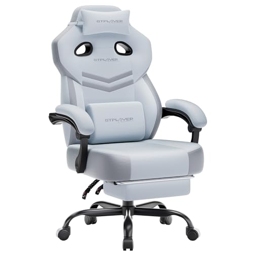 Image of GTPLAYER Big & Tall Gaming Chair, Wide Reclining with Footrest for Adults | Ergonomic High Back Computer Desk Chair, Comfort Padded Seat with Lumbar Support for Big /Tall, Office /Home, Light Blue