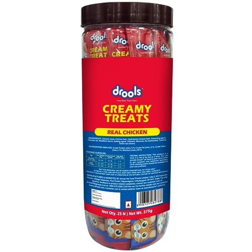 Drools All Life Stages Creamy Lickable Cat Treats 375g, (15g x 25) Jar | Chicken Flavour | All Life Stages | Creamy Nature | Irresistibly Tasty | Feed by Hand