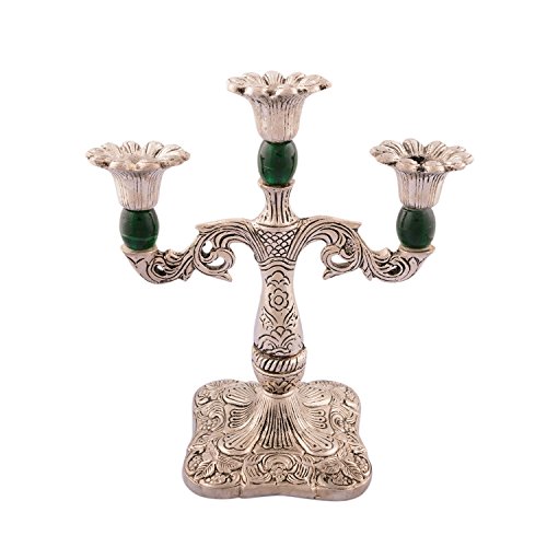 eCraftIndia Royal Green Crystal Metal Candle Stand