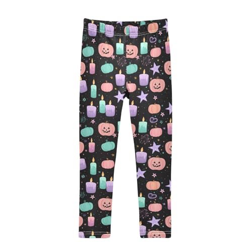 Girls' Athletic Leggings Ankle Length Yoga Dance Pants Kids Teen 4T Colorful Pumpkin Candles