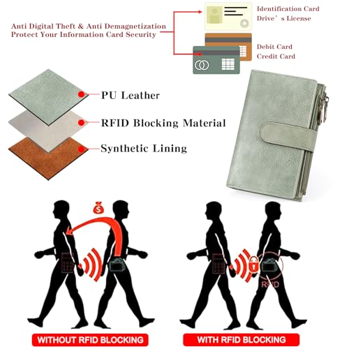 Image of GOIACII Womens Wallets RFID Blocking Leather Trifold Clutch Wallet Credit Card Holder Ladies Purse 3 ID Windows