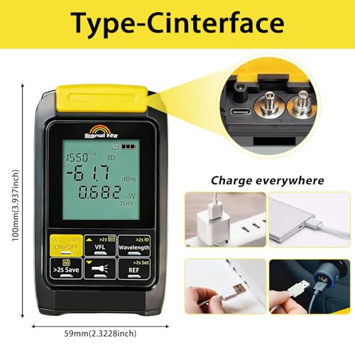 Image of 6 in 1 Fiber Optic Tester with Optical Power Meter,-50~+30dBm,VFL Function & RJ45 Cable Test, 850-1625nm Multi-Wavelength, Type-C Rechargeable, 500 Data Storage, Backlight Display, Handheld Tool